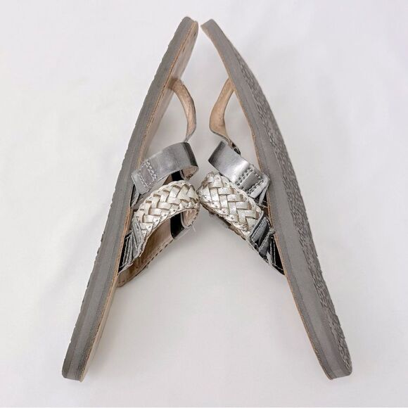 UGG Audra Metallic Silver Braid Leather Double Strap Thong Slide Boho Sandals - Picture 11 of 16
